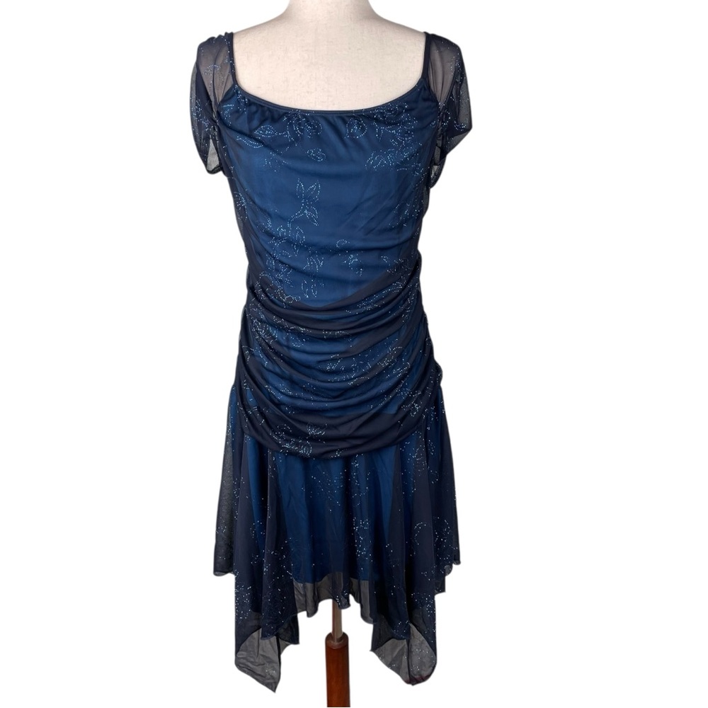 Vintage 90s Y2K Taboo Sparkly Mesh Dress Asymmetrical Hem Fairy Whimsigoth Midi